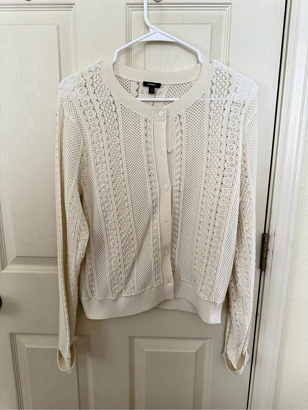 Express Cable Knit Cardigan in Cream Like New